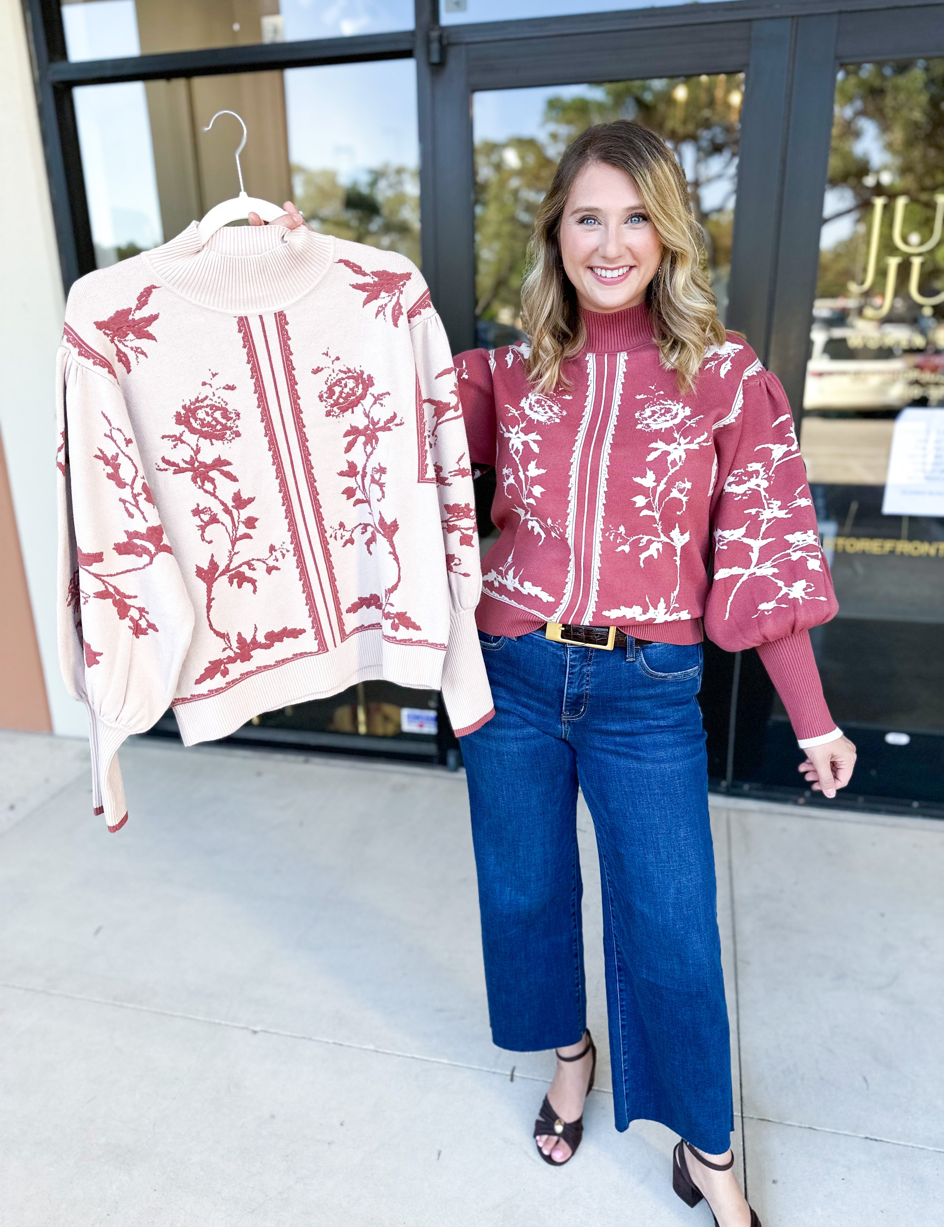 The Vintage Floral Sweater - Cream-230 Sweaters/Cardis-FATE-July & June Women's Fashion Boutique Located in San Antonio, Texas