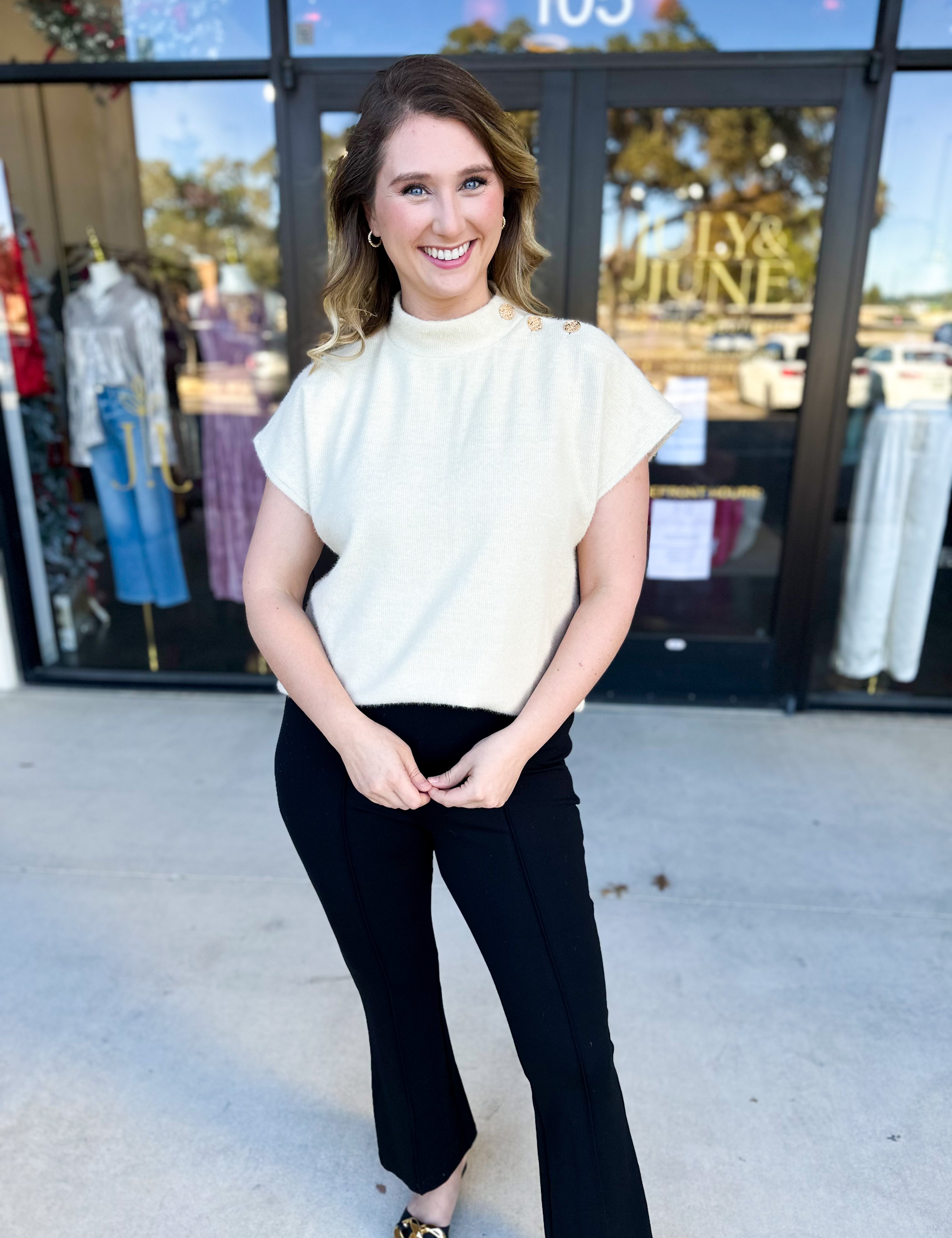 THML - Mock Neck Fuzzy Sweater Top - Cream-230 Sweaters/Cardis-THML-July & June Women's Fashion Boutique Located in San Antonio, Texas