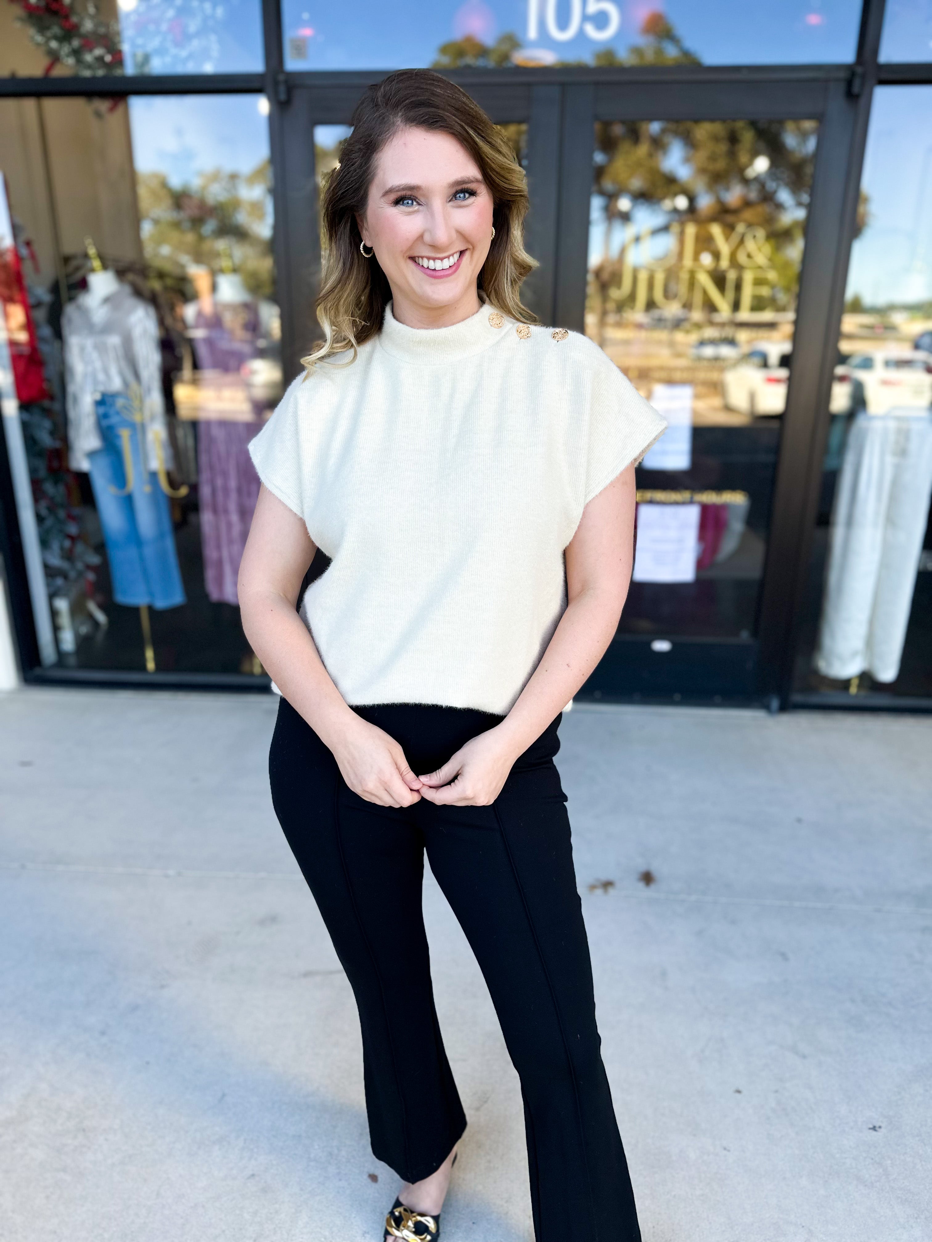 THML - Mock Neck Fuzzy Sweater Top - Cream-230 Sweaters/Cardis-THML-July & June Women's Fashion Boutique Located in San Antonio, Texas