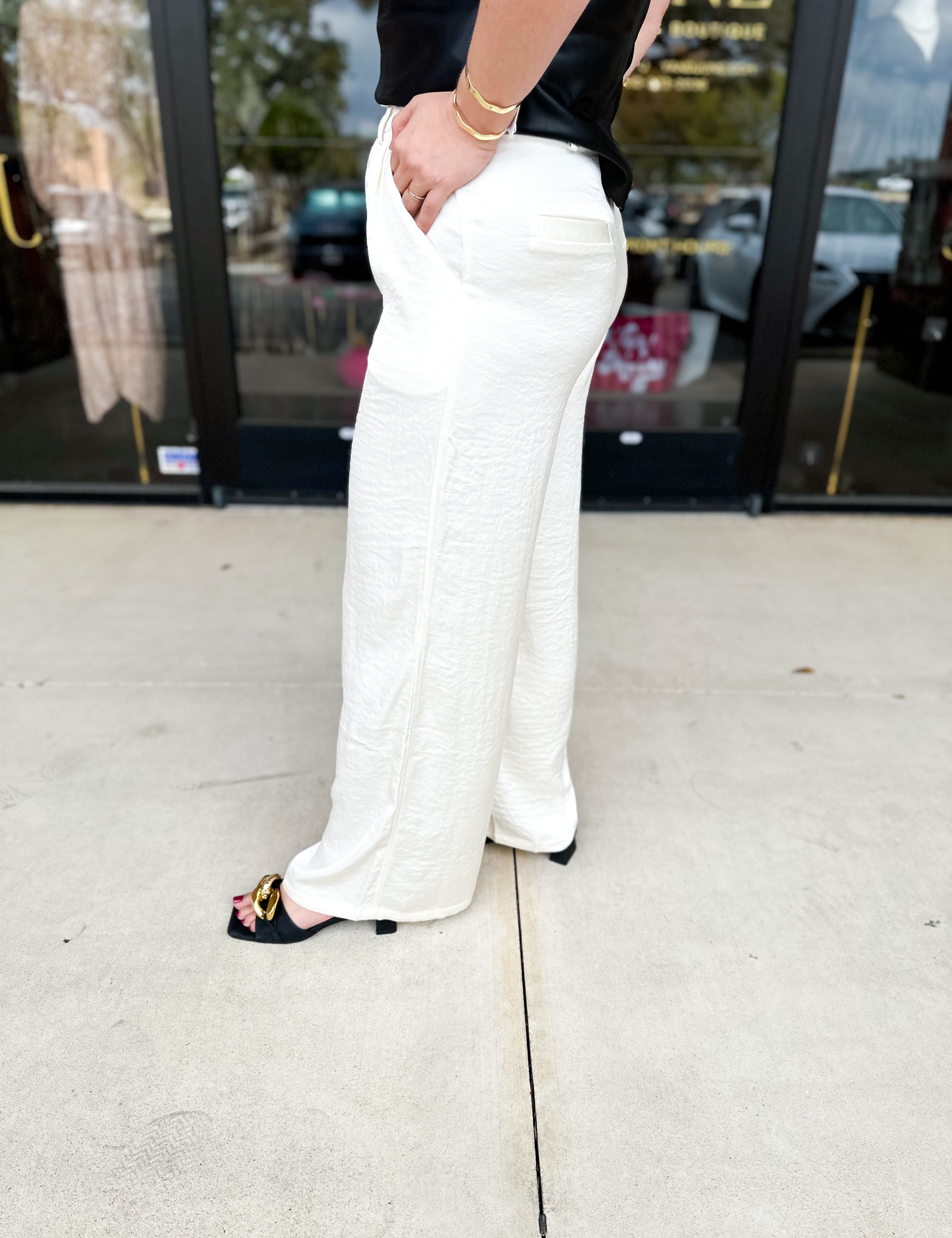 Classic Cream Wide Leg Trouser Pants-400 Pants-ALLIE ROSE-July & June Women's Fashion Boutique Located in San Antonio, Texas