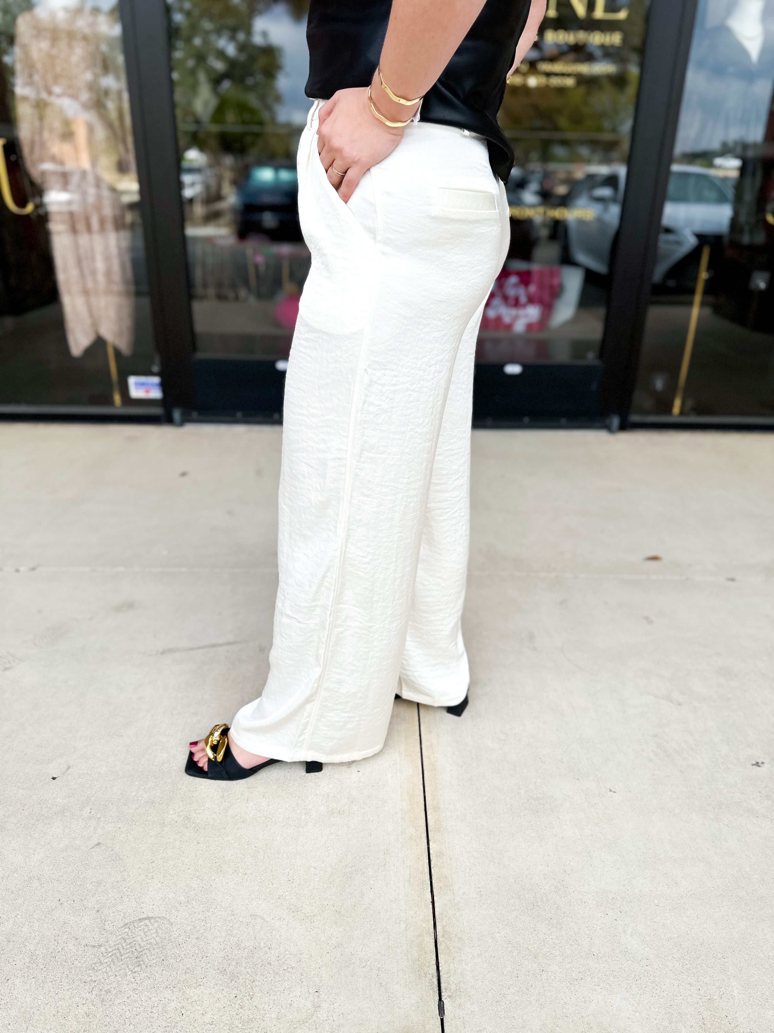 Classic Cream Wide Leg Trouser Pants-400 Pants-ALLIE ROSE-July & June Women's Fashion Boutique Located in San Antonio, Texas