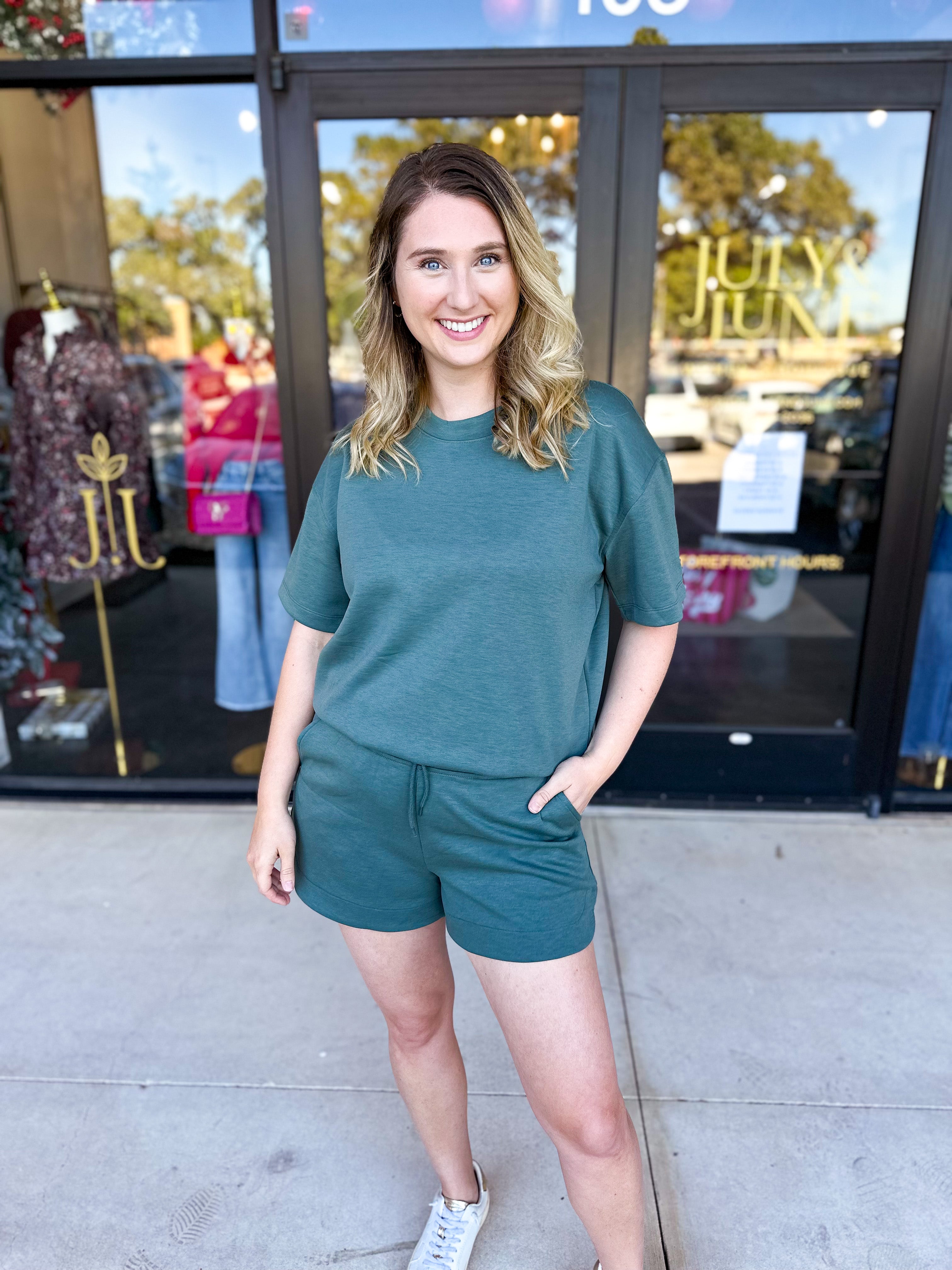 Pink Friday Doorbuster - Scuba Short Set - Forrest - ONLINE-PINK FRIDAY DOORBUSTERS-ZENANA-July & June Women's Fashion Boutique Located in San Antonio, Texas