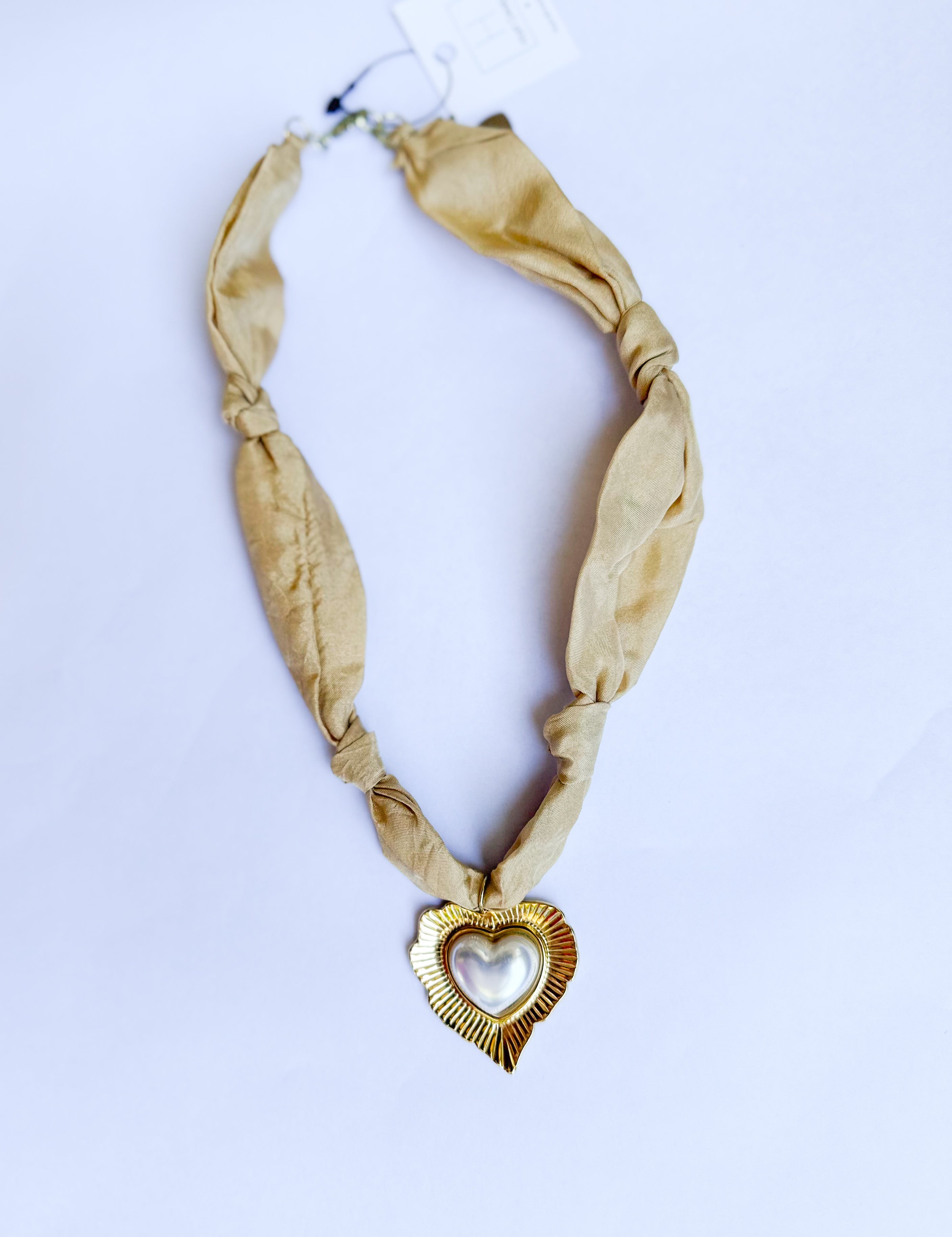 Scarf Necklace - Champagne Pearl Heart-110 Jewelry & Hair-HART DESIGNS-July & June Women's Fashion Boutique Located in San Antonio, Texas