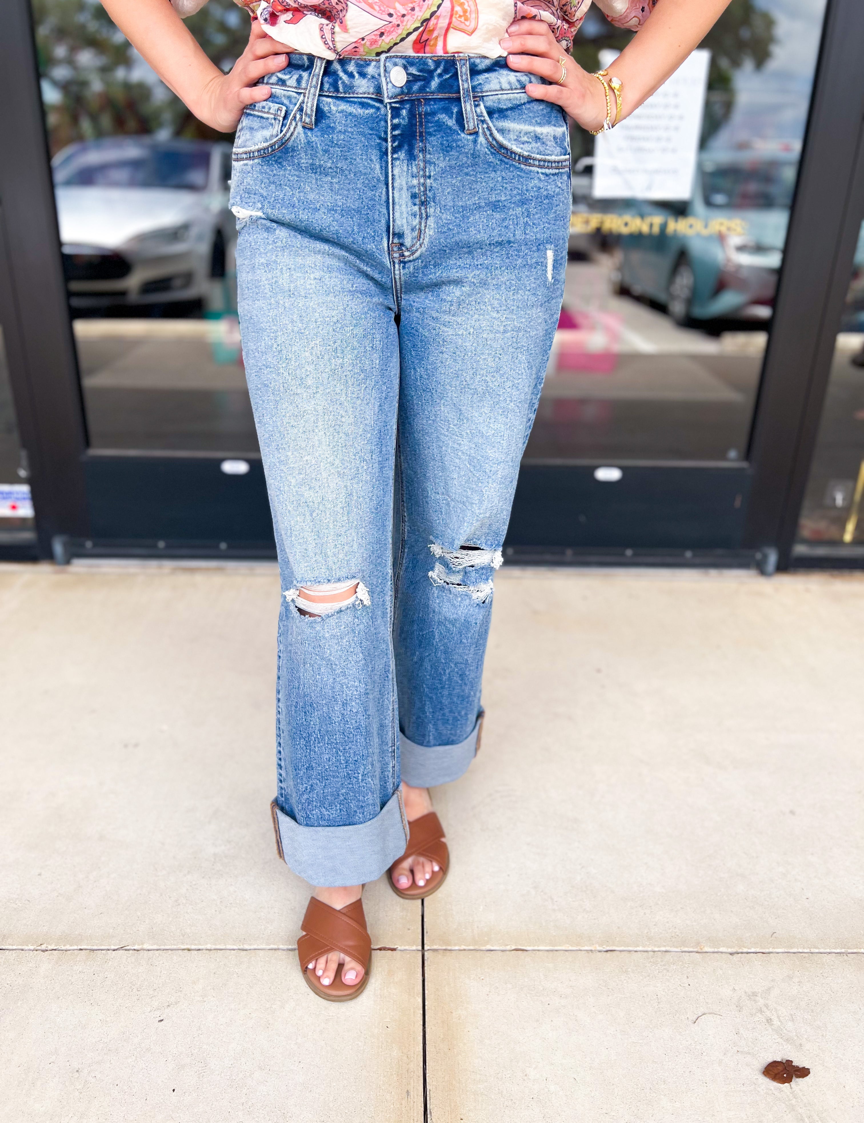 Vervet - High Rise Baggy Cuff Jeans-400 Pants-VEVERT BY FLYING MONKEY-July & June Women's Fashion Boutique Located in San Antonio, Texas