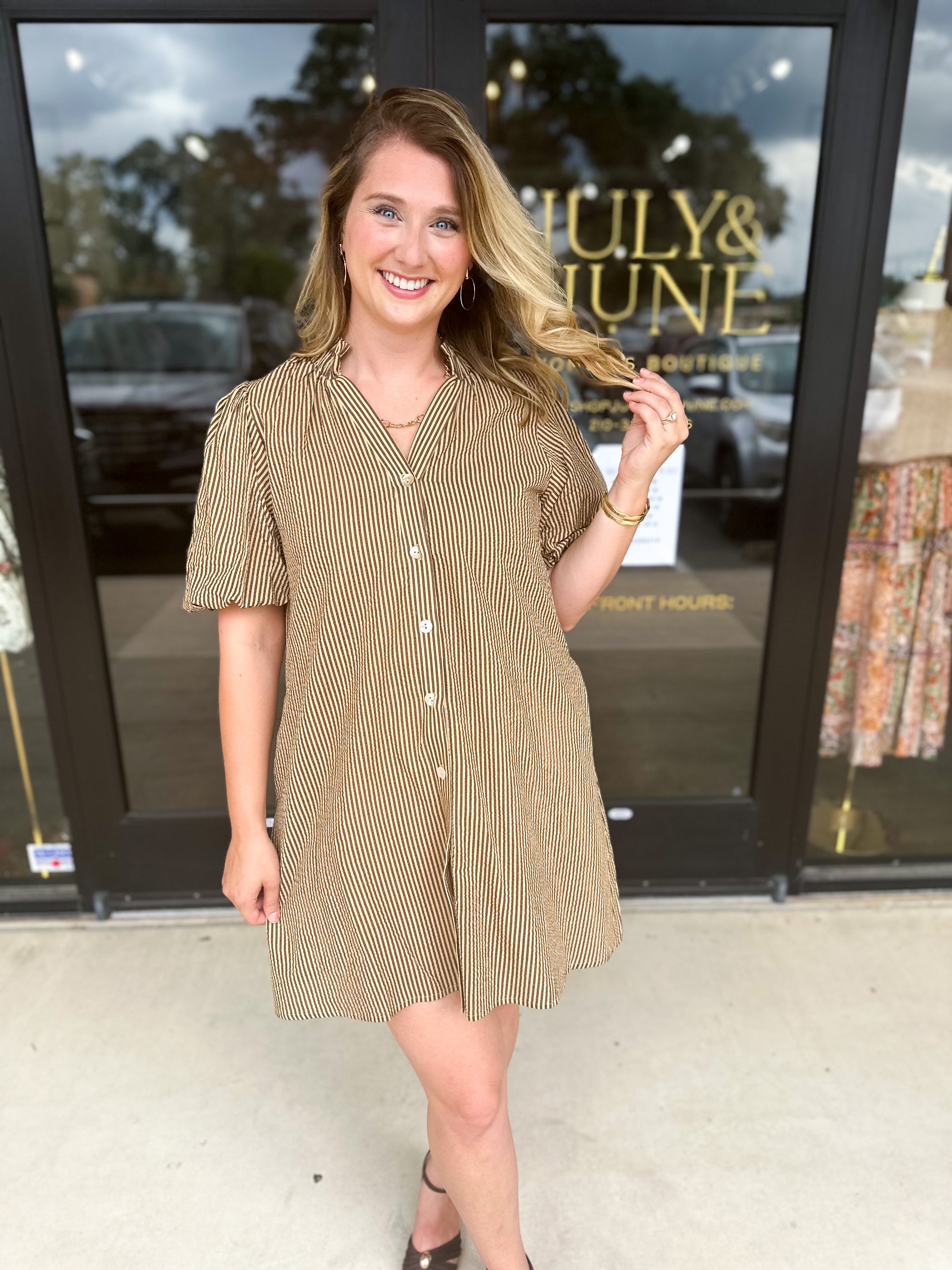 THML - Stripped Button Down Mini Dress-510 Mini-THML-July & June Women's Fashion Boutique Located in San Antonio, Texas