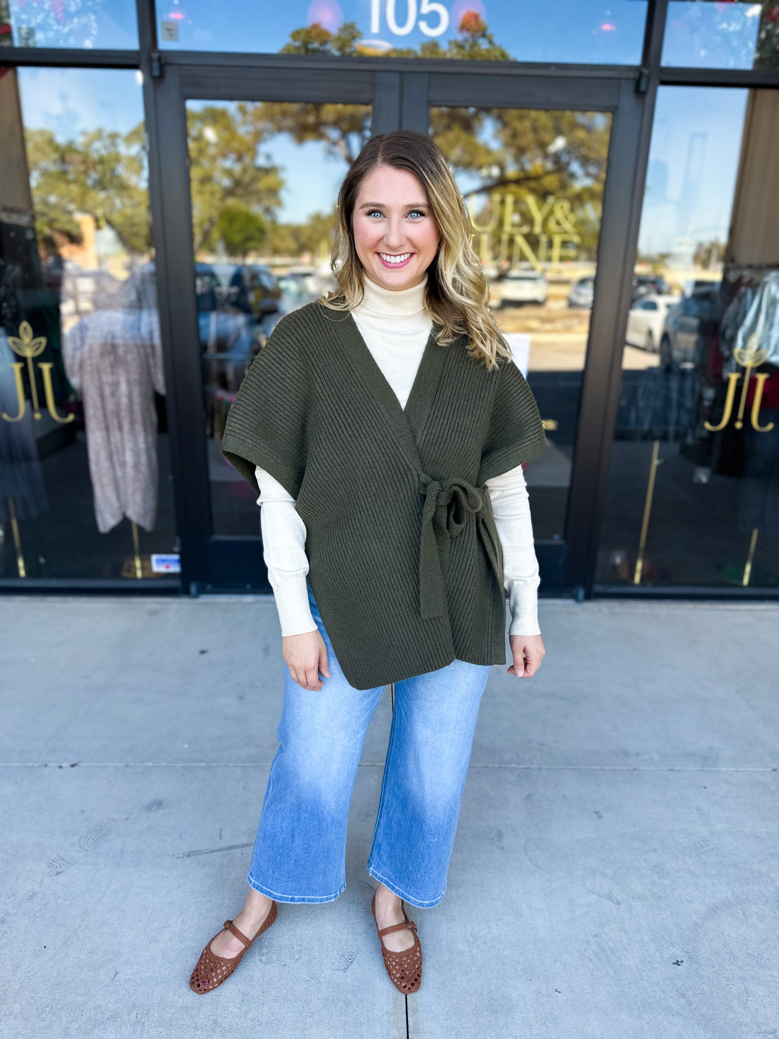 THML - Chic Knit Cardigan Wrap - Green-230 Sweaters/Cardis-THML-July & June Women's Fashion Boutique Located in San Antonio, Texas