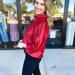 THML - Cherry Red Sheen Blouse-200 Fashion Blouses-THML-July & June Women's Fashion Boutique Located in San Antonio, Texas