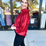 THML - Cherry Red Sheen Blouse-200 Fashion Blouses-THML-July & June Women's Fashion Boutique Located in San Antonio, Texas