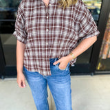 Brown Flannel Blouse-200 Fashion Blouses-POLOGRAM-July & June Women's Fashion Boutique Located in San Antonio, Texas