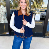 Navy & Suede Vest-600 Outerwear-ENTRO-July & June Women's Fashion Boutique Located in San Antonio, Texas