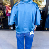 Pink Friday Doorbuster - Classic Satin Blouse - Blue - ONLINE-PINK FRIDAY DOORBUSTERS-GLAM-July & June Women's Fashion Boutique Located in San Antonio, Texas