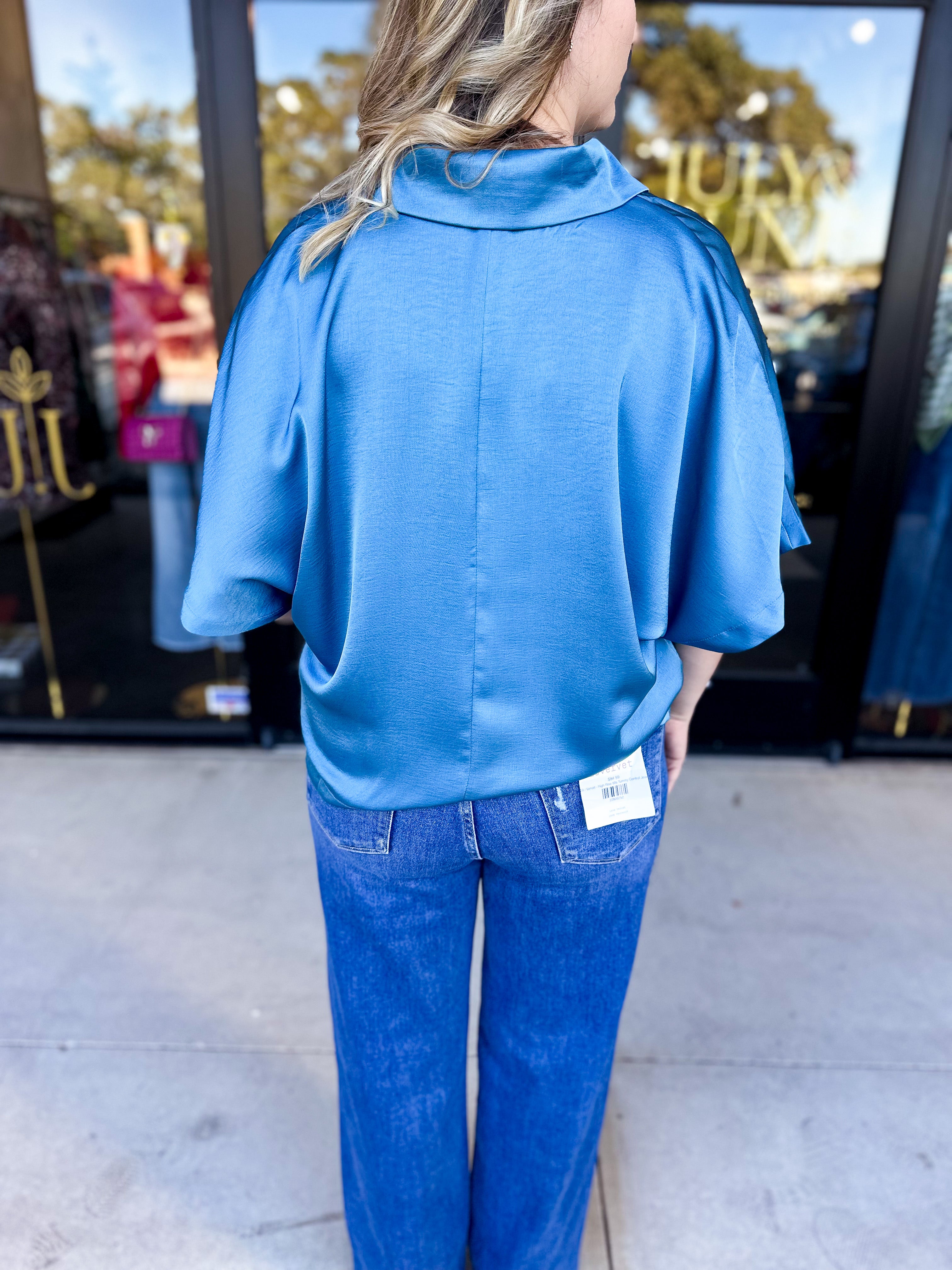 Pink Friday Doorbuster - Classic Satin Blouse - Blue - ONLINE-PINK FRIDAY DOORBUSTERS-GLAM-July & June Women's Fashion Boutique Located in San Antonio, Texas