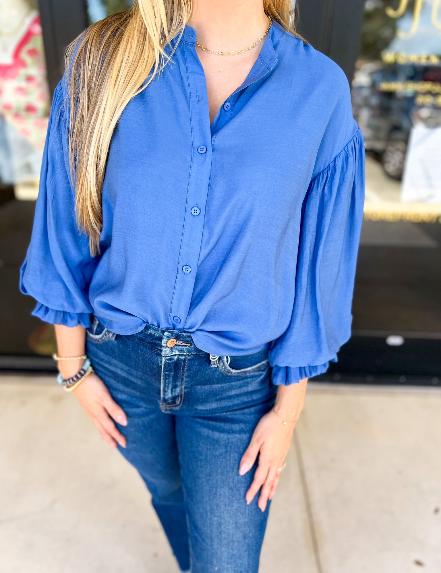 The Avery Blouse - French Blue-200 Fashion Blouses-FATE-July & June Women's Fashion Boutique Located in San Antonio, Texas