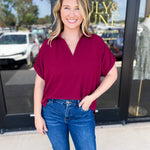 Closet Staple Collared Blouse - Maroon-200 Fashion Blouses-ENTRO-July & June Women's Fashion Boutique Located in San Antonio, Texas
