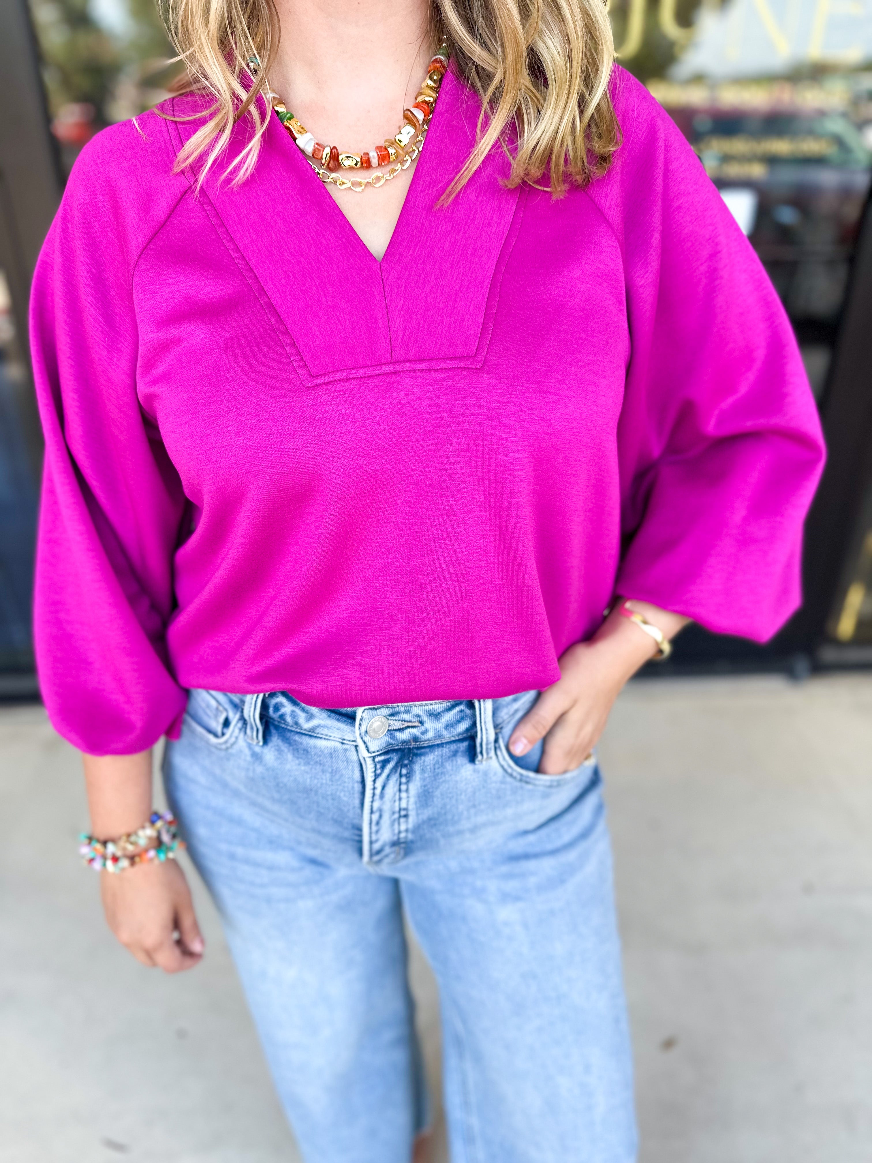 Everyday Comfy Long Sleeve - Pink-210 Casual Blouses-JODIFL-July & June Women's Fashion Boutique Located in San Antonio, Texas