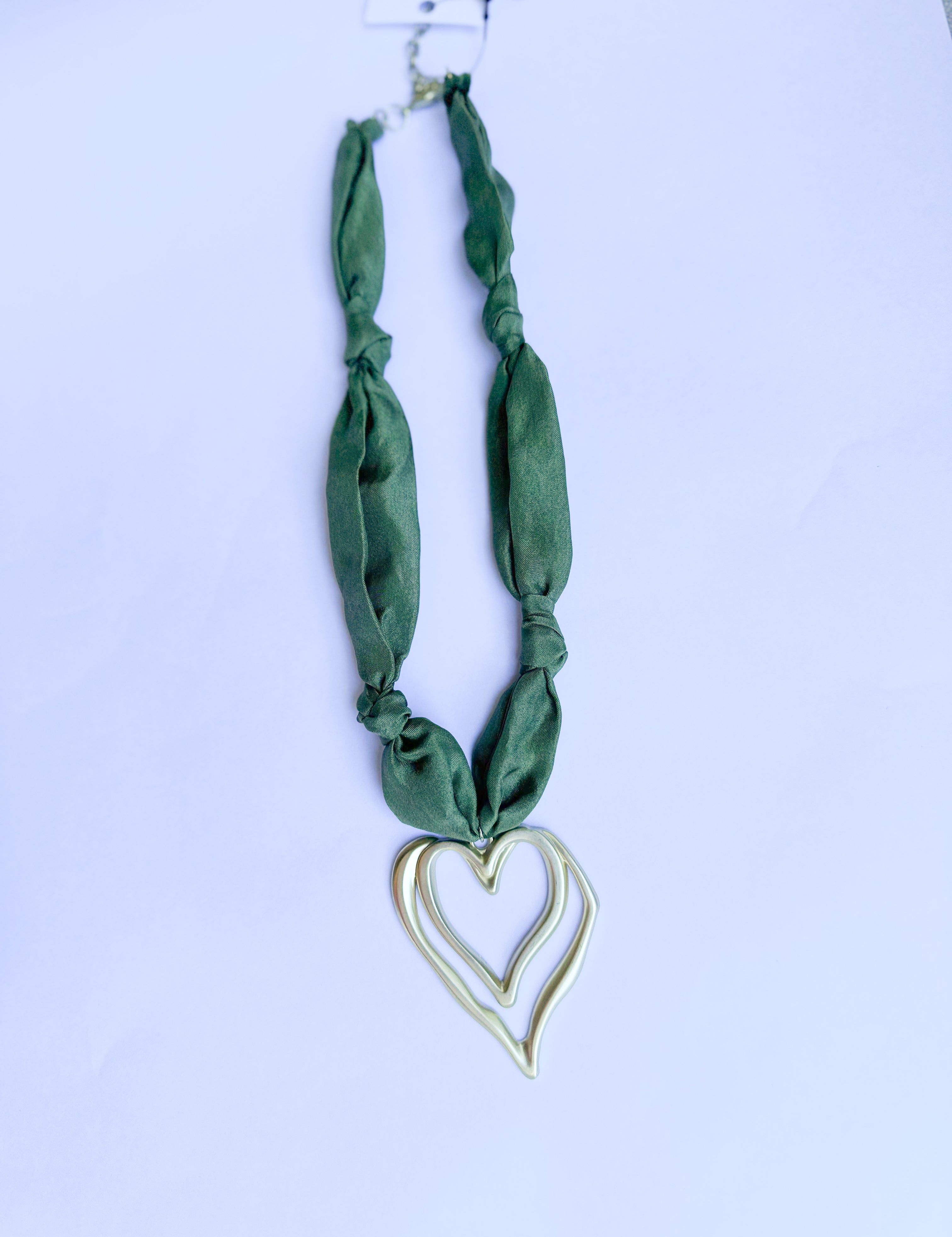 Scarf Necklace - Olive Open Heart-110 Jewelry & Hair-HART DESIGNS-July & June Women's Fashion Boutique Located in San Antonio, Texas