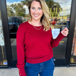 Long Sleeve Sweater Top - Crimson-230 Sweaters/Cardis-ENTRO-July & June Women's Fashion Boutique Located in San Antonio, Texas