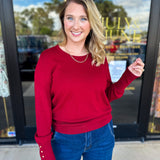 Long Sleeve Sweater Top - Crimson-230 Sweaters/Cardis-ENTRO-July & June Women's Fashion Boutique Located in San Antonio, Texas