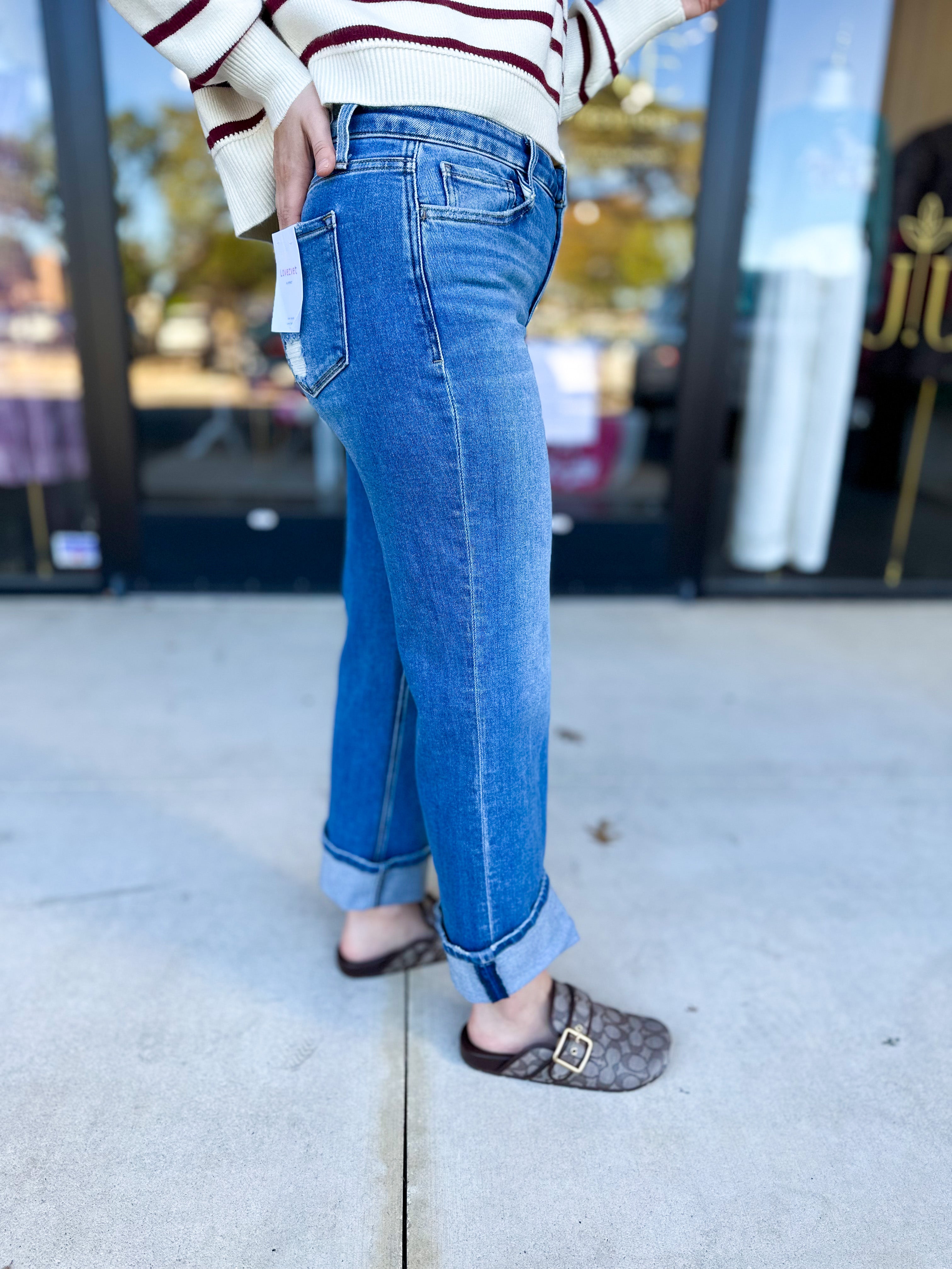 Vervet - Mid Rise Ankle Cuffed Jeans-400 Pants-VEVERT BY FLYING MONKEY-July & June Women's Fashion Boutique Located in San Antonio, Texas