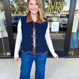Navy & Suede Vest-600 Outerwear-ENTRO-July & June Women's Fashion Boutique Located in San Antonio, Texas