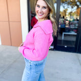 Bubblegum Pink Zip Sweater Top-230 Sweaters/Cardis-ALLIE ROSE-July & June Women's Fashion Boutique Located in San Antonio, Texas