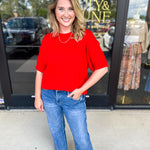 The Ella Knit Sweater Top - Red-230 Sweaters/Cardis-JODIFL-July & June Women's Fashion Boutique Located in San Antonio, Texas