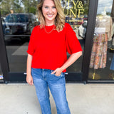 The Ella Knit Sweater Top - Red-230 Sweaters/Cardis-JODIFL-July & June Women's Fashion Boutique Located in San Antonio, Texas