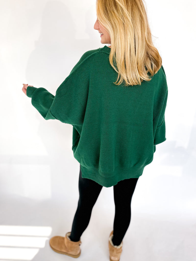 Cozy Oversized Sweater- Hunter Green-230 Sweaters/Cardis-ENTRO-July & June Women's Fashion Boutique Located in San Antonio, Texas