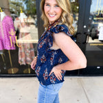 THML - Navy & Rust Blouse-200 Fashion Blouses-THML-July & June Women's Fashion Boutique Located in San Antonio, Texas
