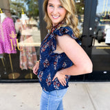 THML - Navy & Rust Blouse-200 Fashion Blouses-THML-July & June Women's Fashion Boutique Located in San Antonio, Texas