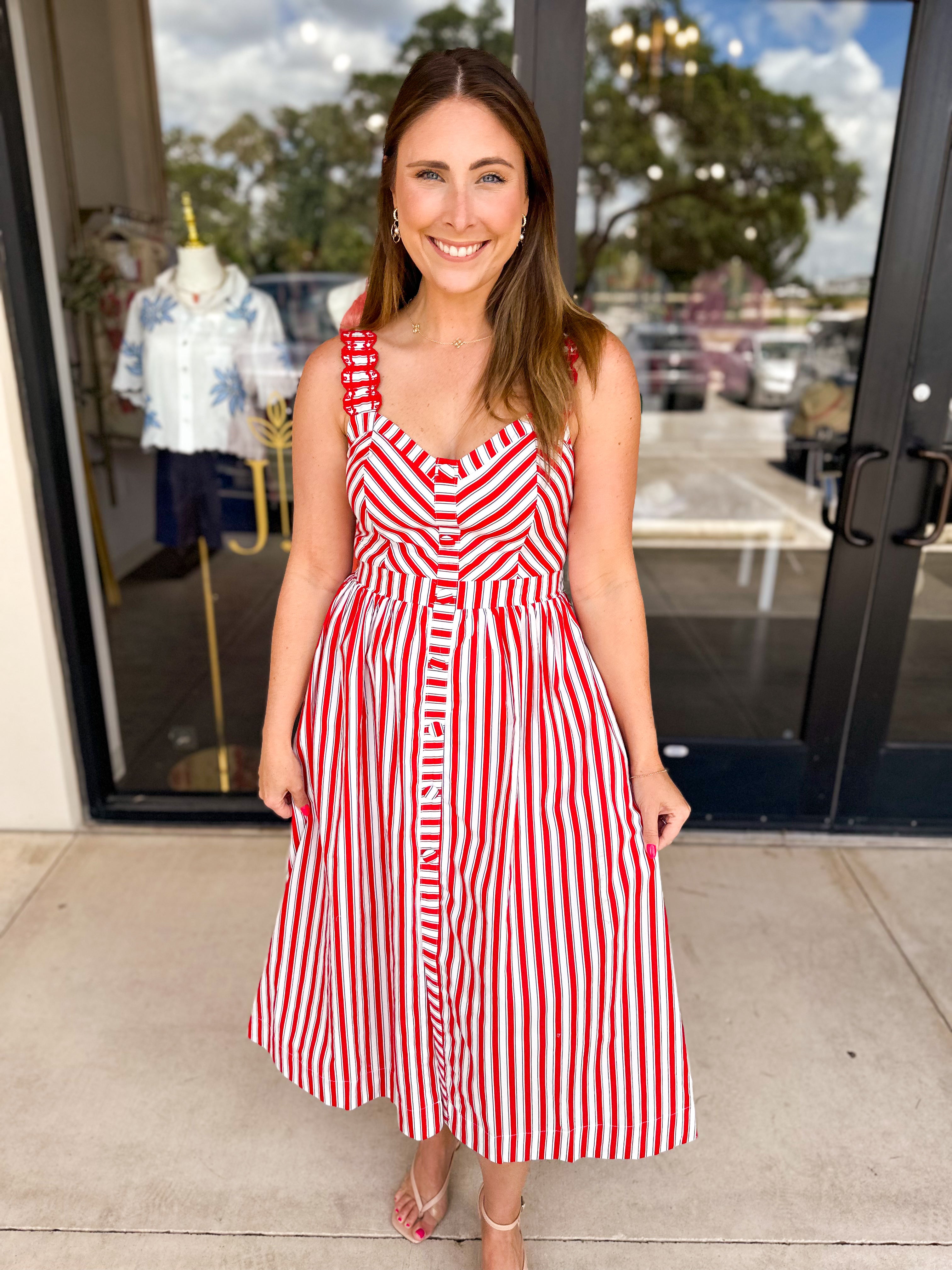 The Harbor Midi Dress - Red-500 Midi-SKIES ARE BLUE-July & June Women's Fashion Boutique Located in San Antonio, Texas