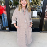 Button Down Casual Midi Dress - Carmel-500 Midi-ENTRO-July & June Women's Fashion Boutique Located in San Antonio, Texas