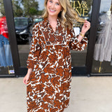 Rust Floral Midi Dress-500 Midi-JODIFL-July & June Women's Fashion Boutique Located in San Antonio, Texas