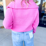 Bubblegum Pink Zip Sweater Top-230 Sweaters/Cardis-ALLIE ROSE-July & June Women's Fashion Boutique Located in San Antonio, Texas