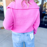 Bubblegum Pink Zip Sweater Top-230 Sweaters/Cardis-ALLIE ROSE-July & June Women's Fashion Boutique Located in San Antonio, Texas