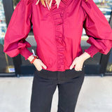 Burgundy Ruffle Blouse-200 Fashion Blouses-ENTRO-July & June Women's Fashion Boutique Located in San Antonio, Texas