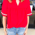 Mary Square - Jasmine Red Blouse-200 Fashion Blouses-MARY SQUARE-July & June Women's Fashion Boutique Located in San Antonio, Texas