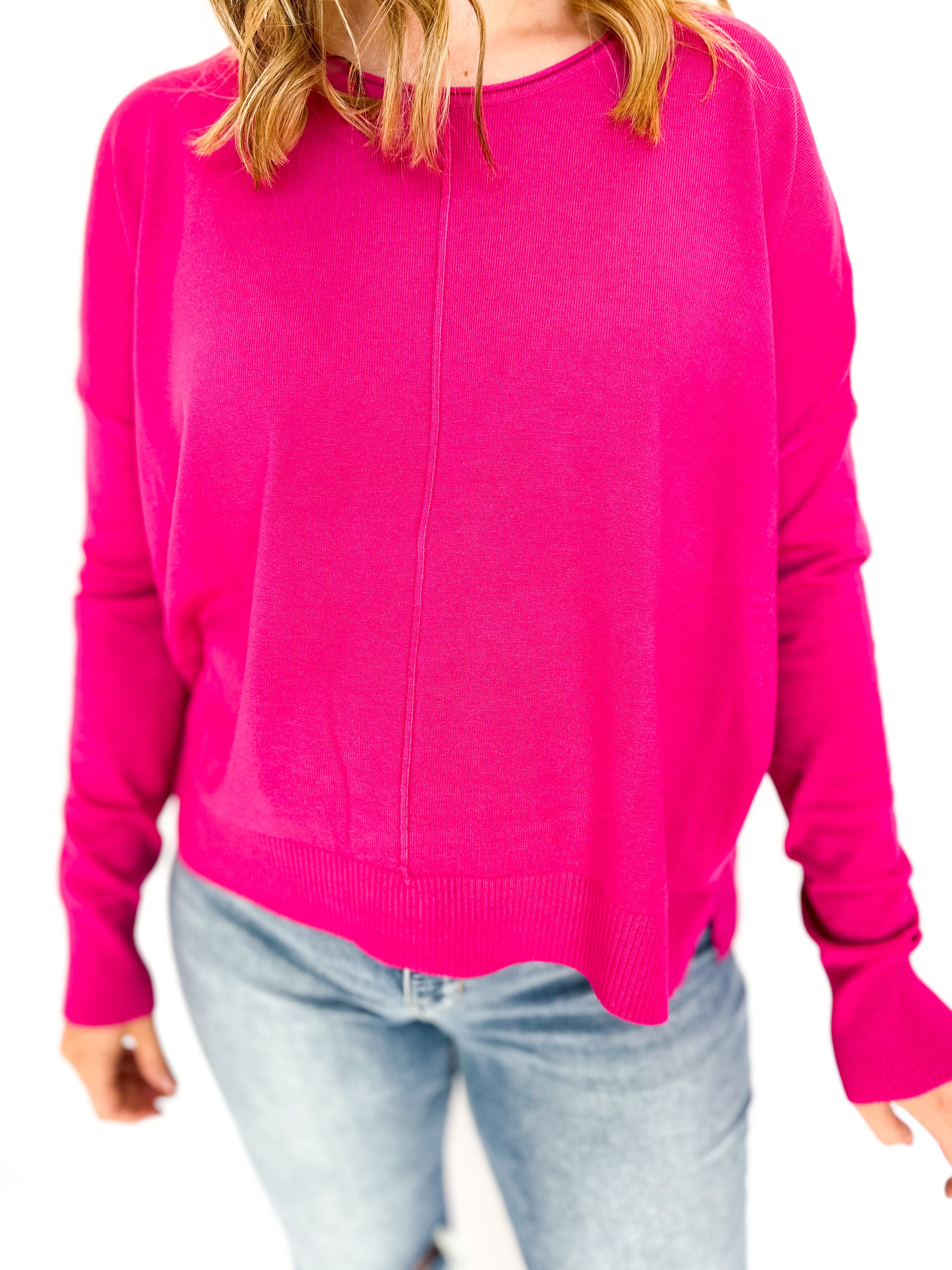 Softest Basic Sweater- Hot Pink-230 Sweaters/Cardis-&MERCI-July & June Women's Fashion Boutique Located in San Antonio, Texas