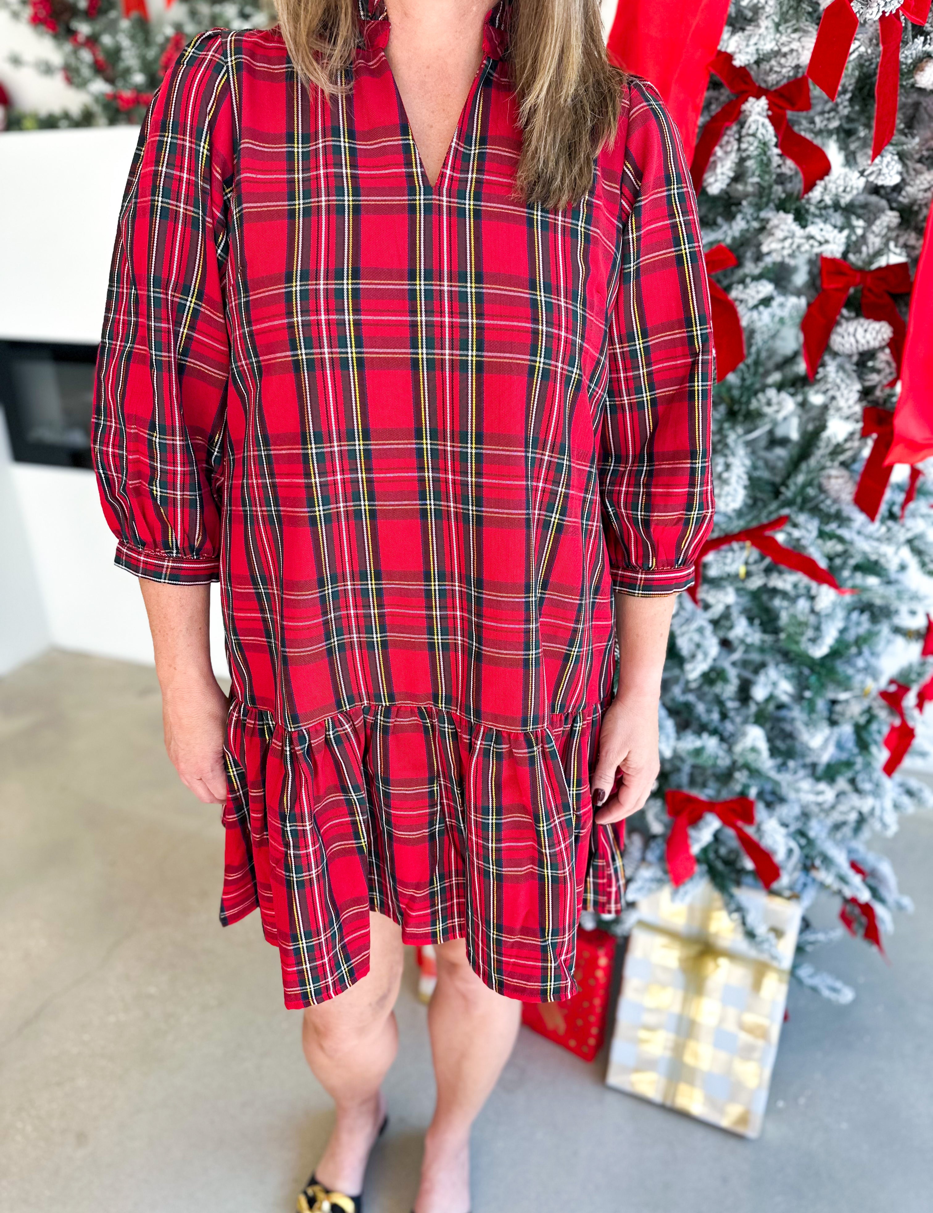 Mary Square - Naomi Red Plaid Mini Dress-510 Mini-MARY SQUARE-July & June Women's Fashion Boutique Located in San Antonio, Texas