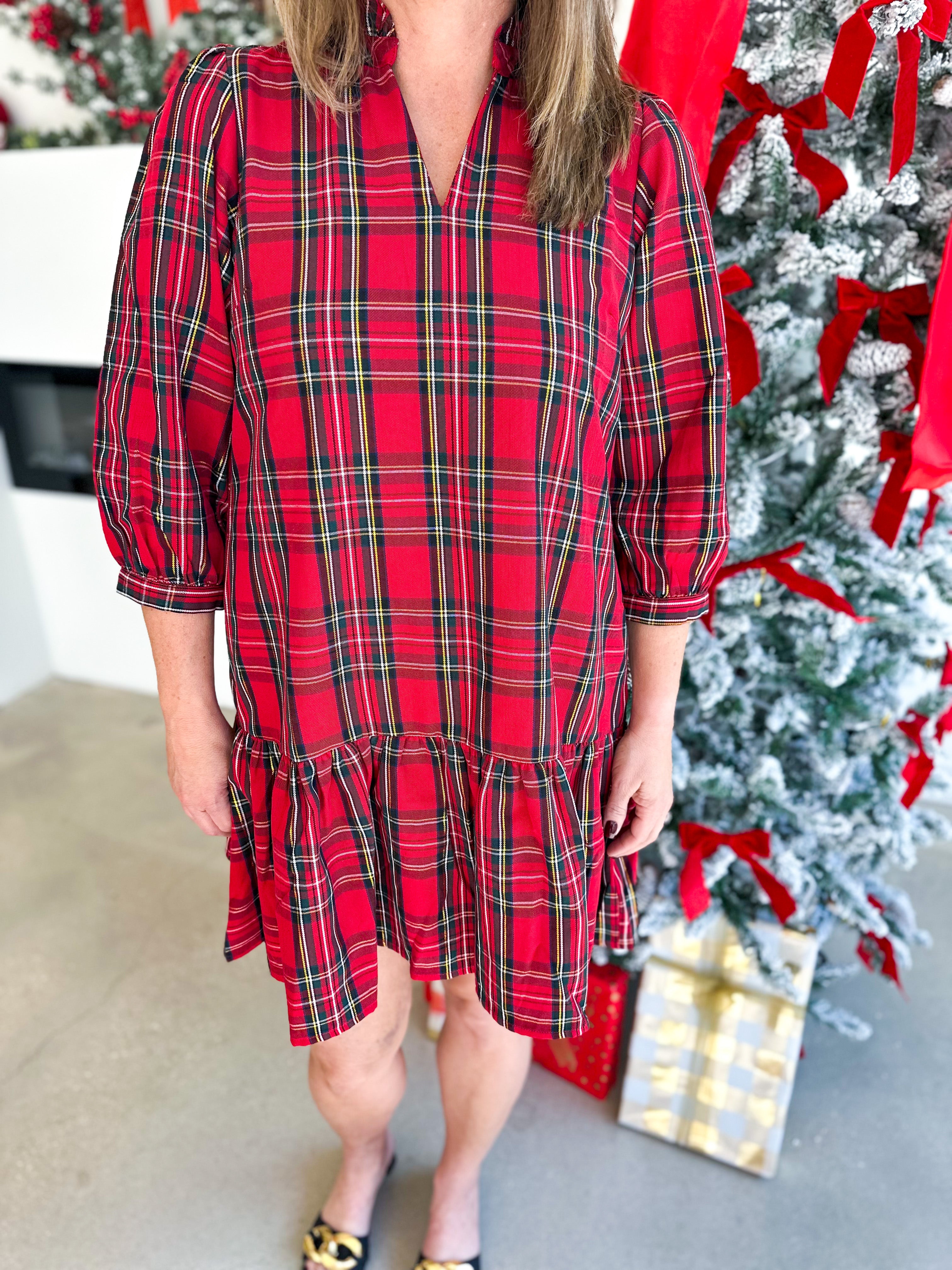 Mary Square - Naomi Red Plaid Mini Dress-510 Mini-MARY SQUARE-July & June Women's Fashion Boutique Located in San Antonio, Texas