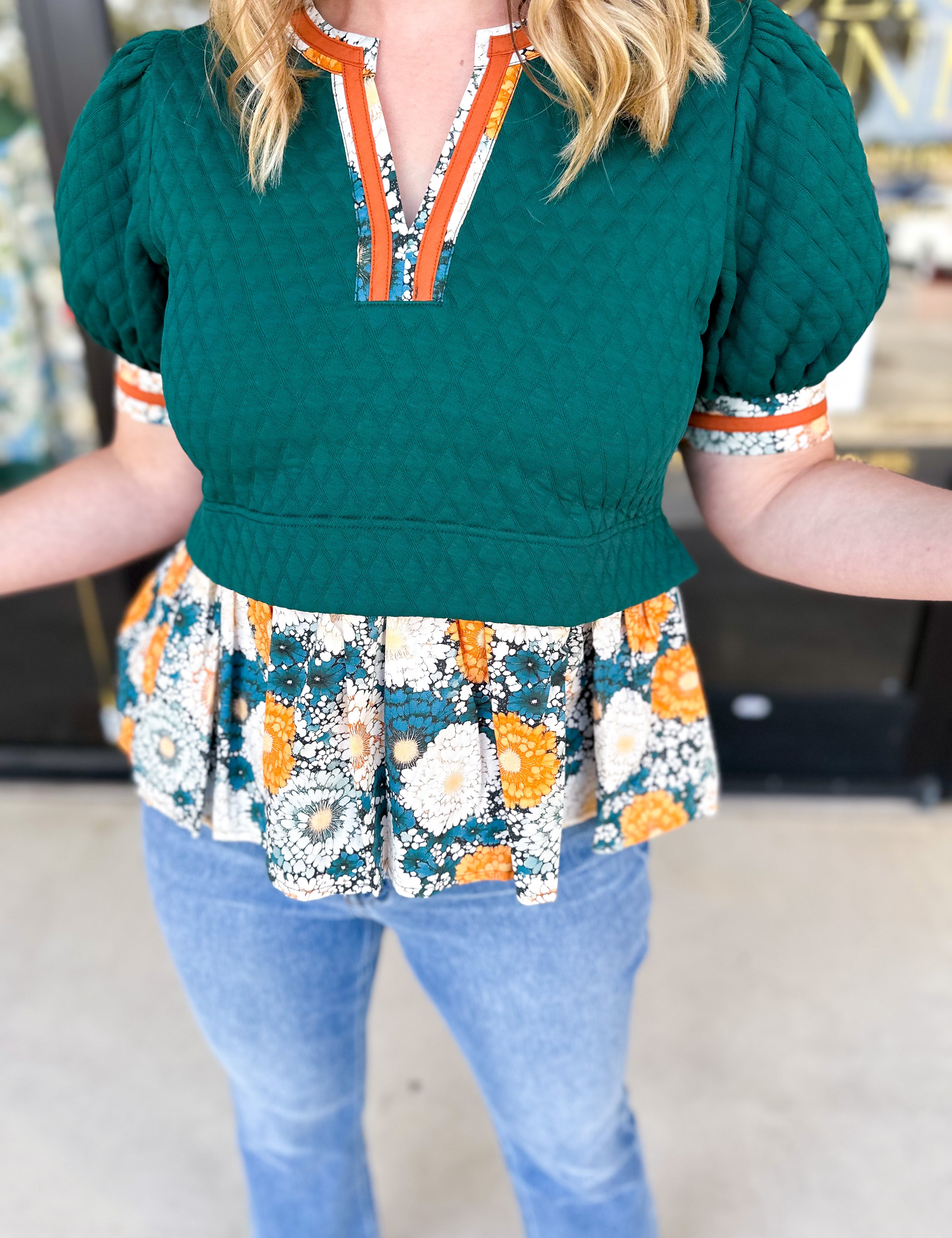 Green Harvest Blouse-200 Fashion Blouses-ENTRO-July & June Women's Fashion Boutique Located in San Antonio, Texas