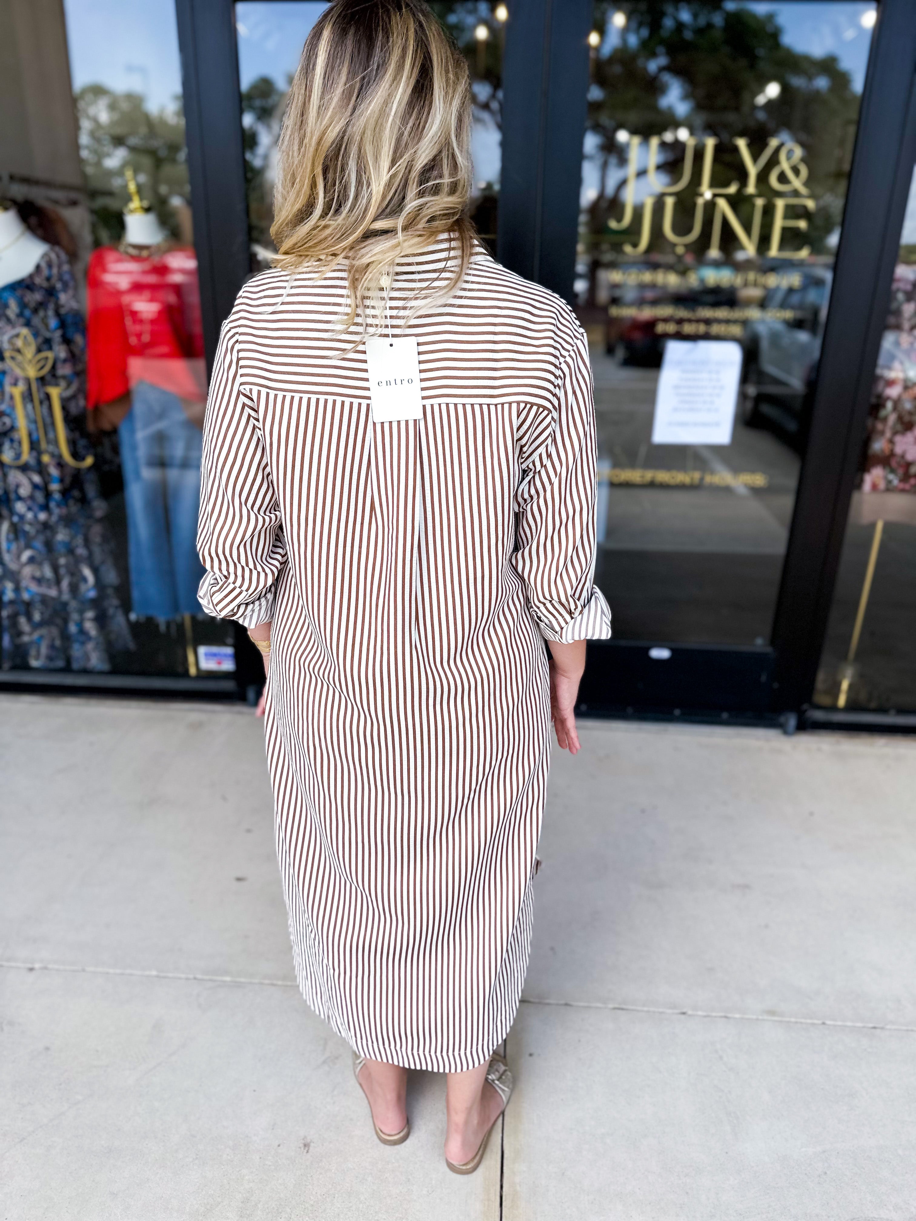 Button Down Casual Midi Dress - Carmel-500 Midi-ENTRO-July & June Women's Fashion Boutique Located in San Antonio, Texas
