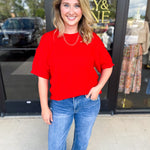 The Ella Knit Sweater Top - Red-230 Sweaters/Cardis-JODIFL-July & June Women's Fashion Boutique Located in San Antonio, Texas