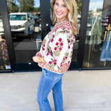 Pink & Burgundy Floral Blouse-200 Fashion Blouses-ENTRO-July & June Women's Fashion Boutique Located in San Antonio, Texas