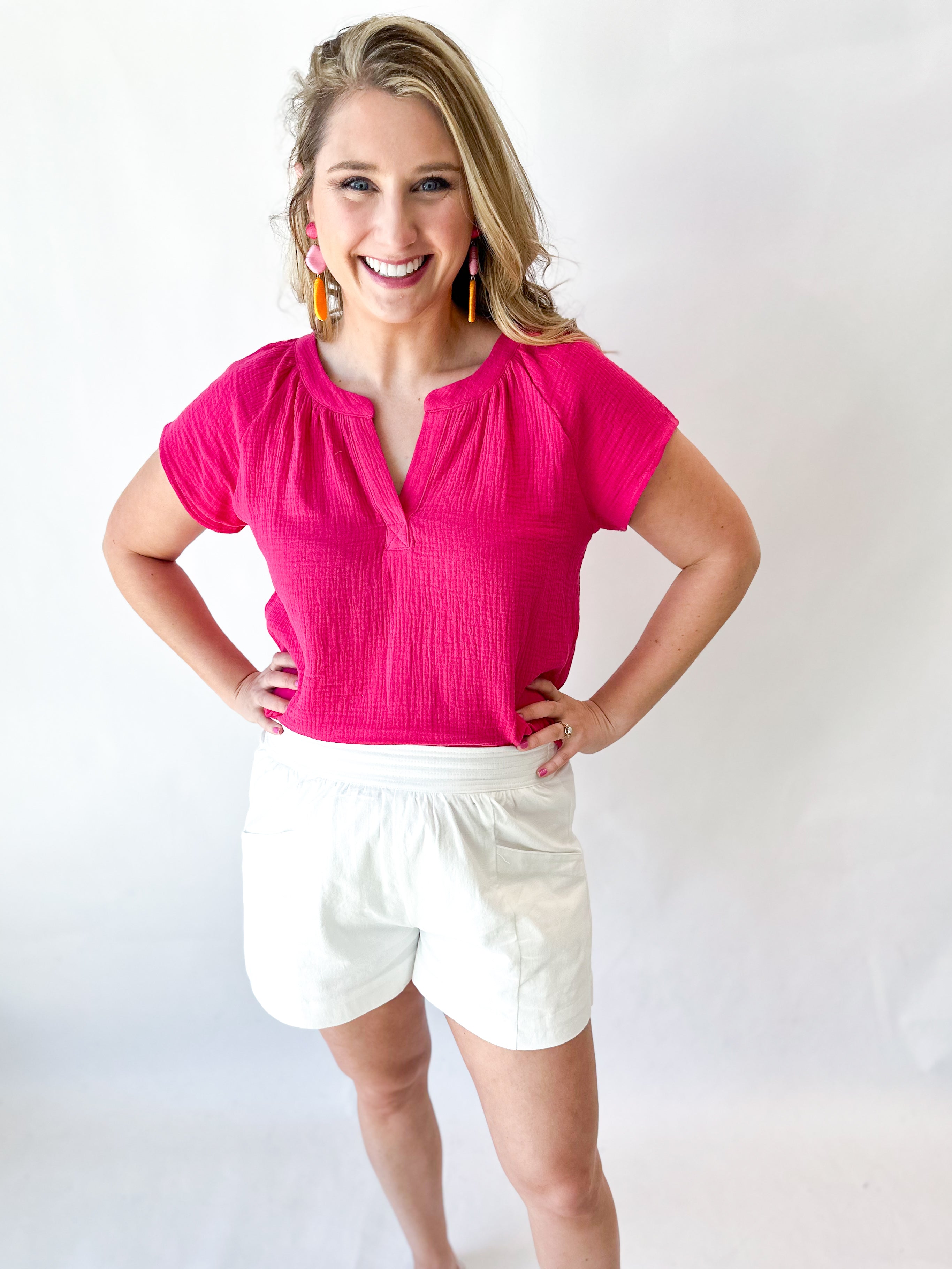 Classic Gauze Blouse - Pink-200 Fashion Blouses-TCEC-July & June Women's Fashion Boutique Located in San Antonio, Texas