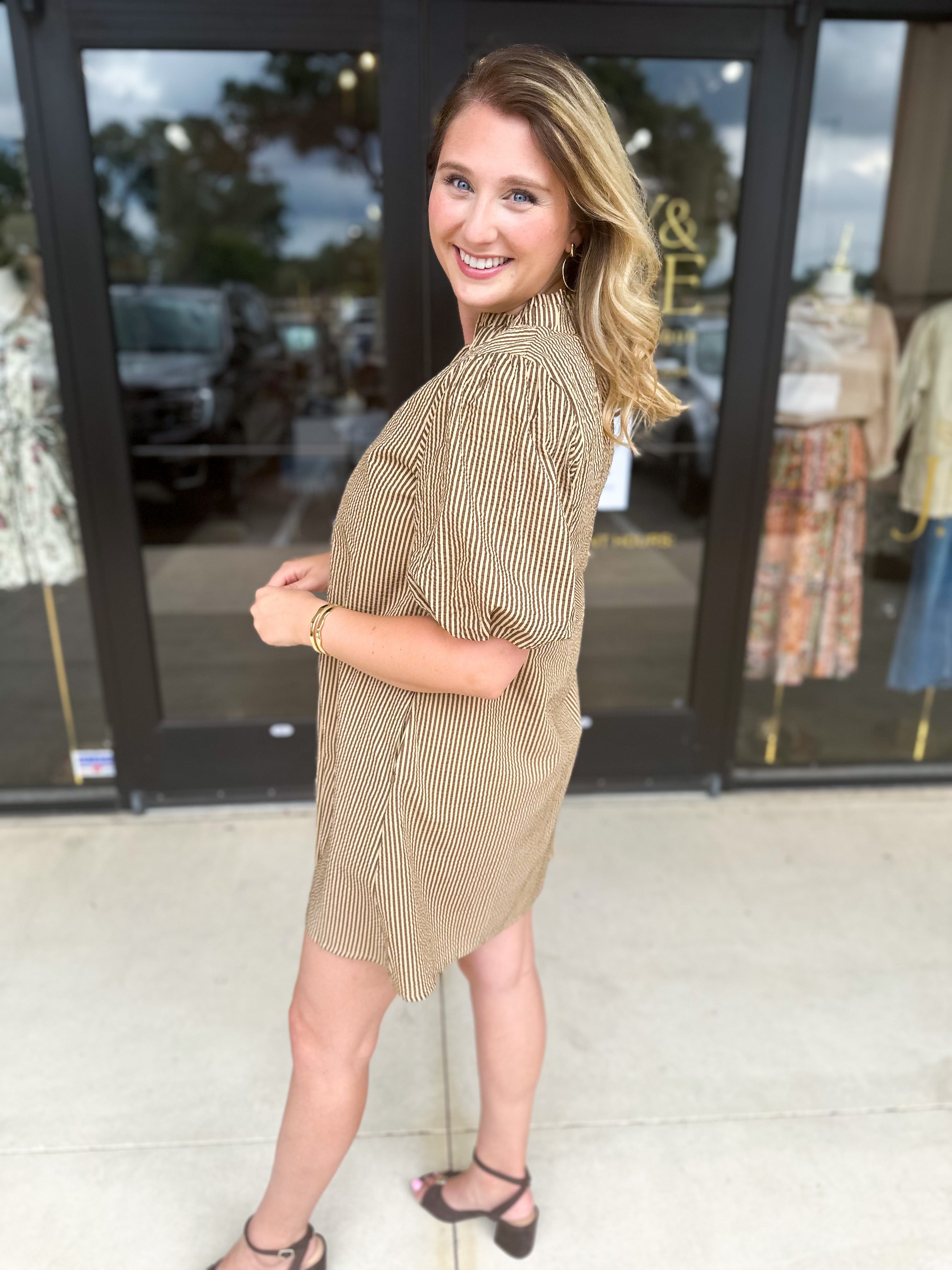 THML - Stripped Button Down Mini Dress-510 Mini-THML-July & June Women's Fashion Boutique Located in San Antonio, Texas