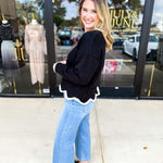 Scalloped Edges Sweater - Black-230 Sweaters/Cardis-ENTRO-July & June Women's Fashion Boutique Located in San Antonio, Texas