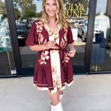 THML - Maroon Floral Mini Dress-510 Mini-THML-July & June Women's Fashion Boutique Located in San Antonio, Texas