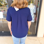 Classic V-Neck Blouse - Navy-200 Fashion Blouses-ENTRO-July & June Women's Fashion Boutique Located in San Antonio, Texas