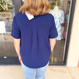 Classic V-Neck Blouse - Navy-200 Fashion Blouses-ENTRO-July & June Women's Fashion Boutique Located in San Antonio, Texas